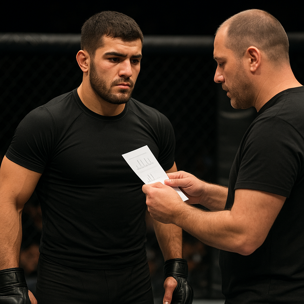 An Azerbaijani MMA fighter and coach review fight statistics in the octagon after a
