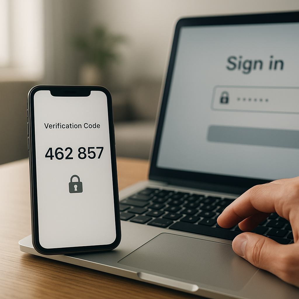 A person enters a six-digit code from a smartphone to add a second security